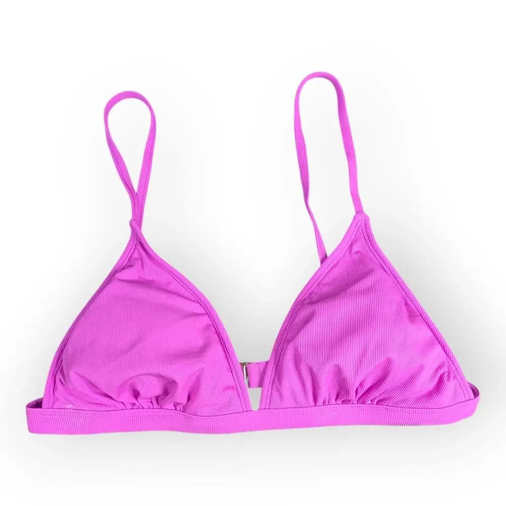 Shade and Shore Pink Ribbed Sporty Triangle Beacg Bikini Top Size Large